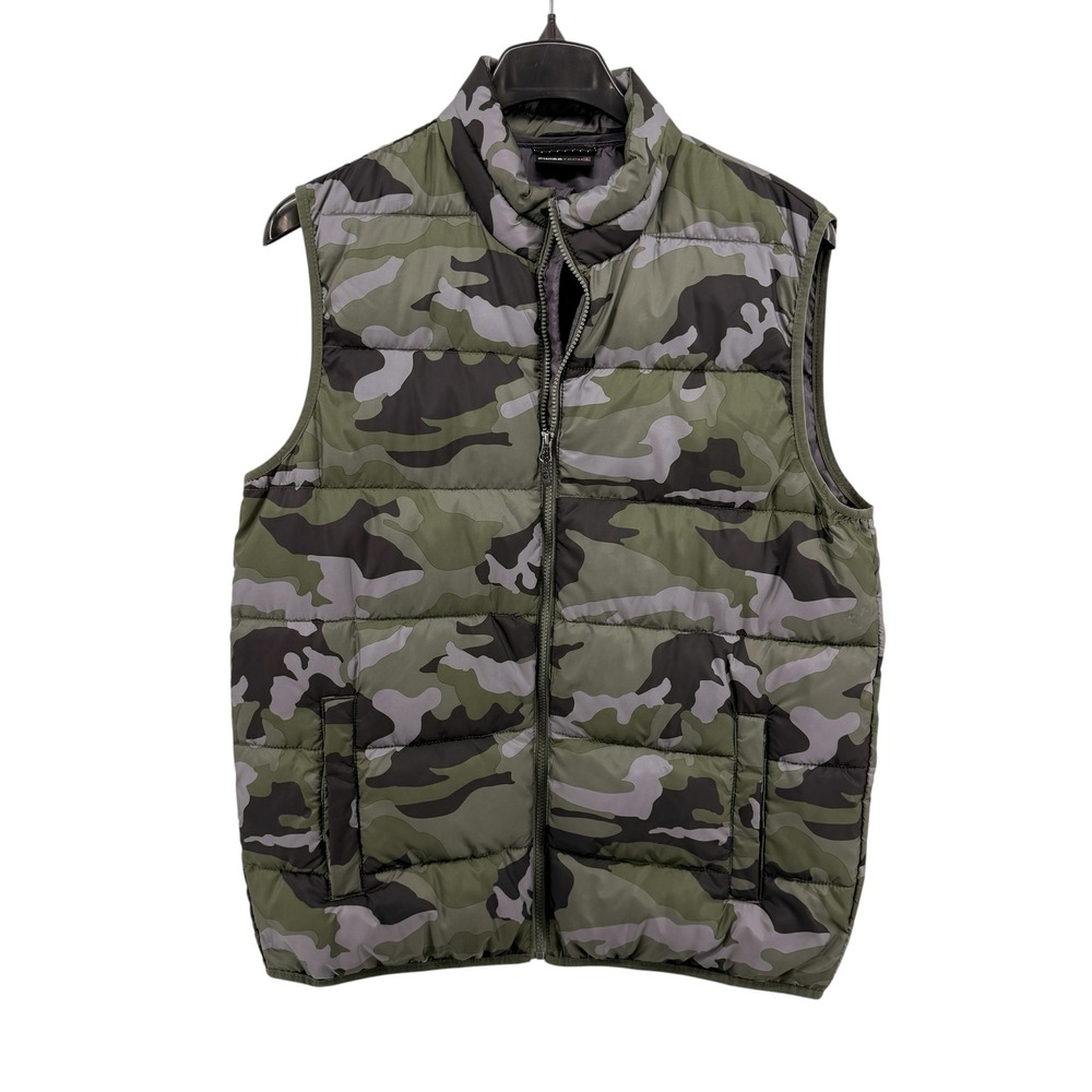 Swiss Tech Puffer Vest Mens Large (42-44) Pre-Owned Green Camo Quilted Full Zip